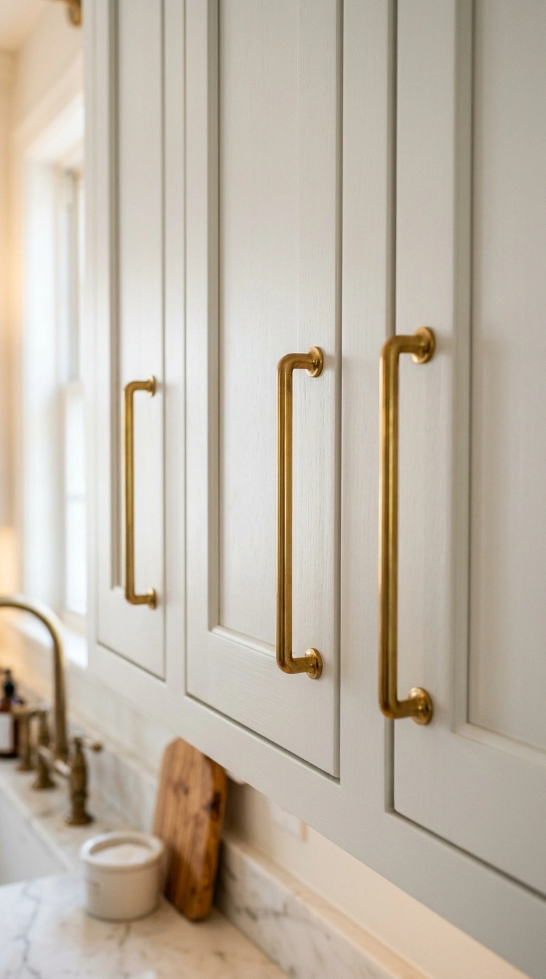 004 Brass Cabinet Hardware A close eye level shot of w