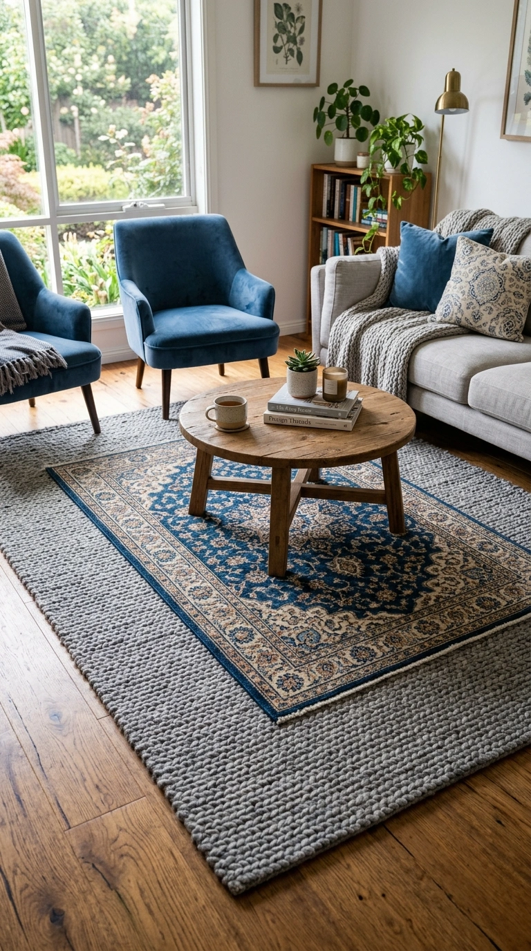 004 Gray Wool Rug A thick medium gray wool rug under a