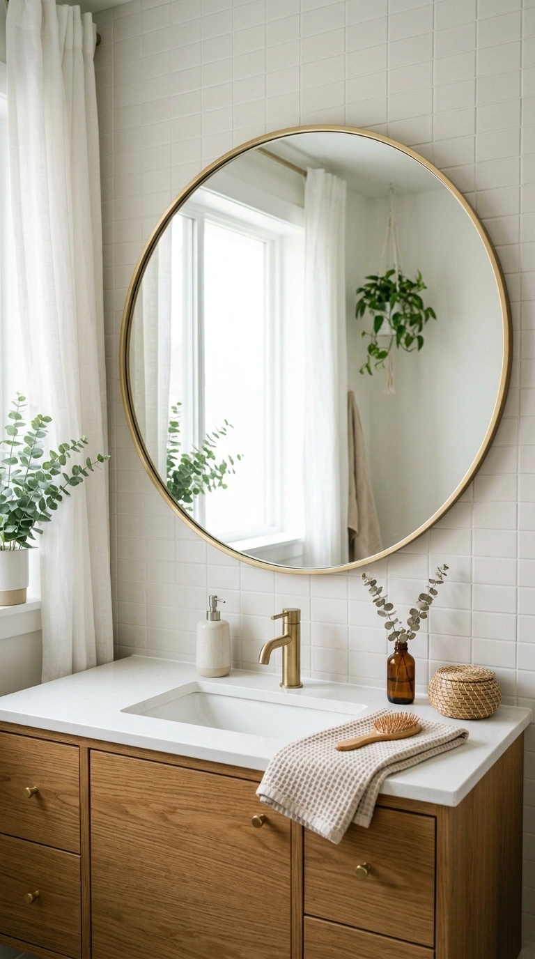 004 Large Wall Mirror A large round mirror with a thin