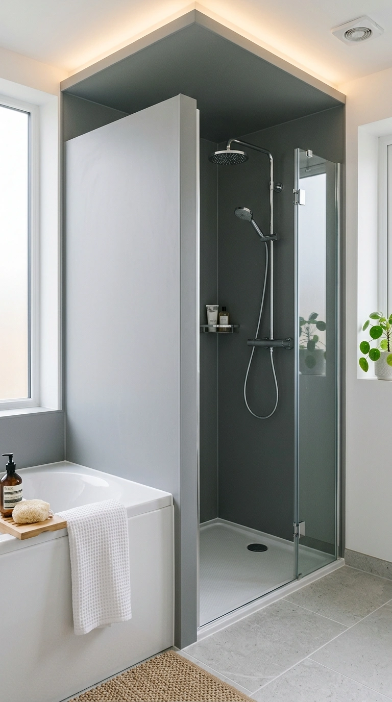 004 Matte Grey Panels A bathroom shower enclosure feat