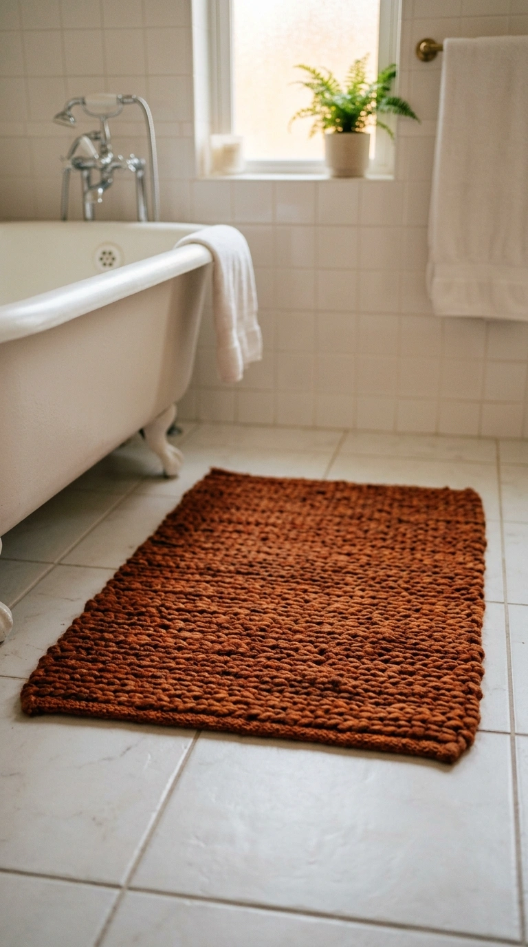 004 Rust Colored Rug A bathroom floor featuring a