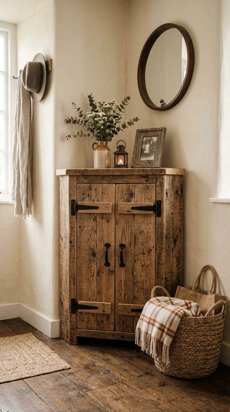 004 Rustic Wood Cabinet A farmhouse entryway corner fe