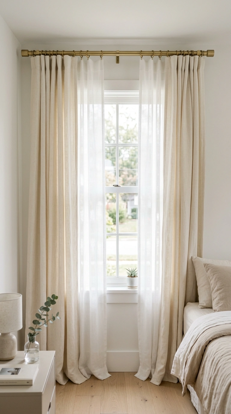 004 Soft Curtain Layering A bedroom window with a shee