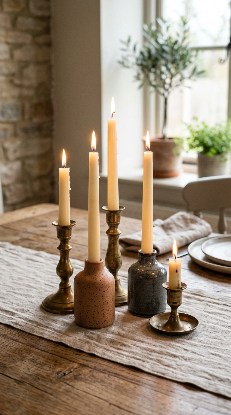 17 Dining Table Decor Ideas to Create a Beautiful Tablescape 5 004 Taper Candle Cluster A close up shot of a cluster