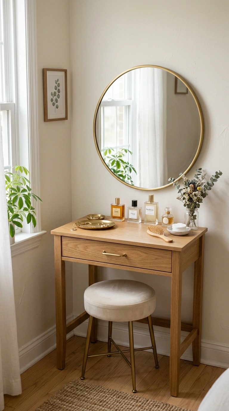004 Vanity Mirror Station A small vanity table against
