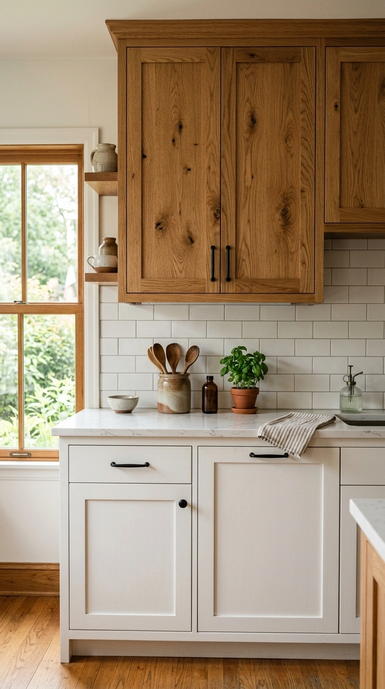 23 Two-Tone Kitchen Ideas That Look Expensive and Timeless 5 004 Warm Wood Upper Cabinets A kitchen with warm oak w