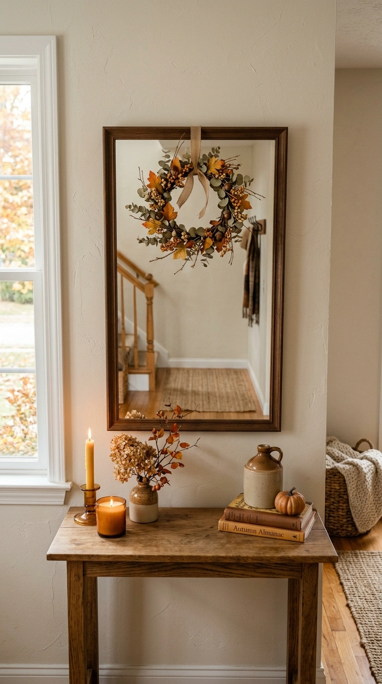 15+ Charming Fall Decor Ideas to Make Your Home Feel Cozy 6 005 5 Fall Wreath Mirror A simple framed mirror in an