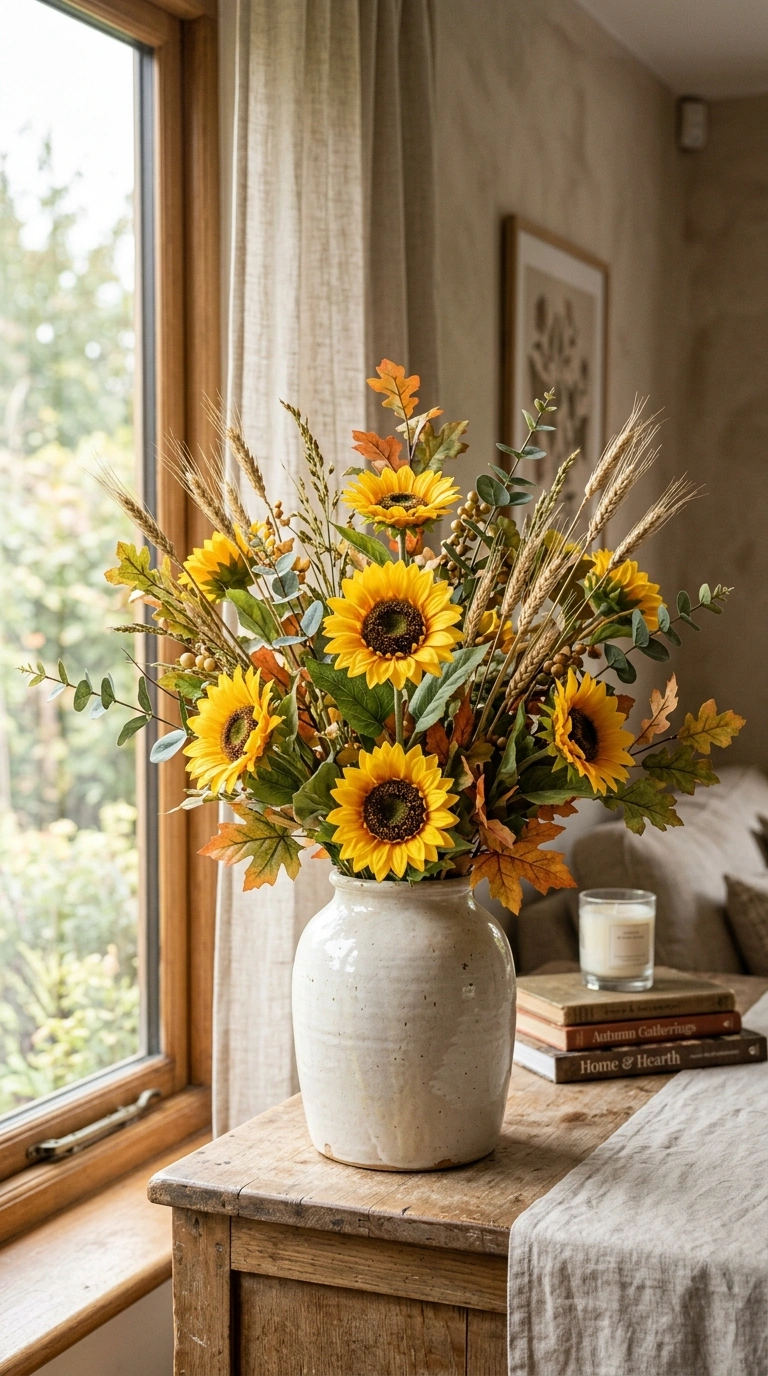 25 Dollar Tree Fall Decor Ideas That Look Expensive 6 005 5 Faux Floral Stem Mix A ceramic vase filled with