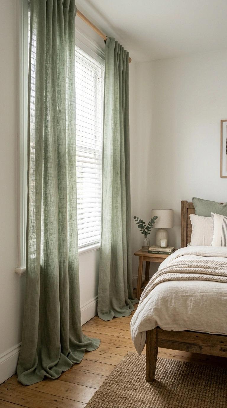005 5 Sage Green Curtains A bedroom with floor length