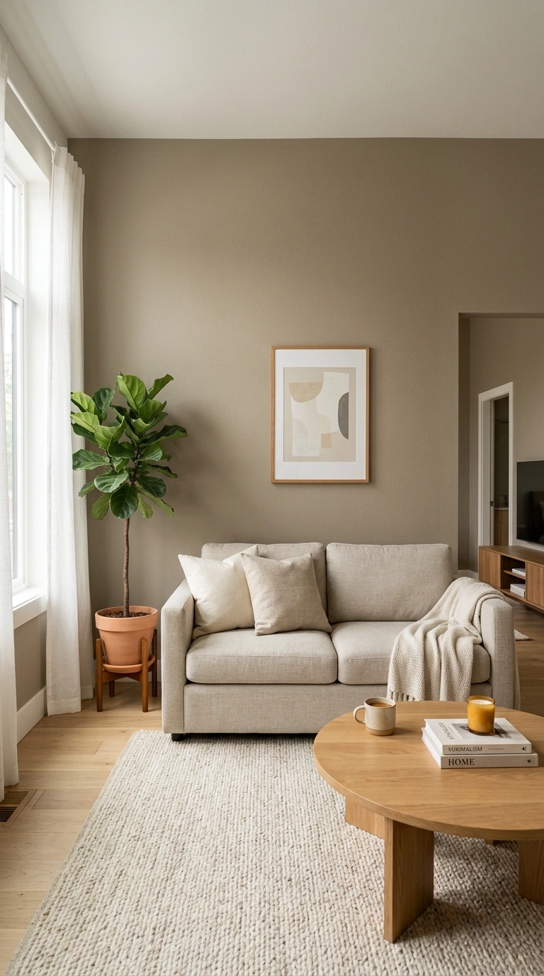 005 Beige Accent Wall A living room with one wall pain