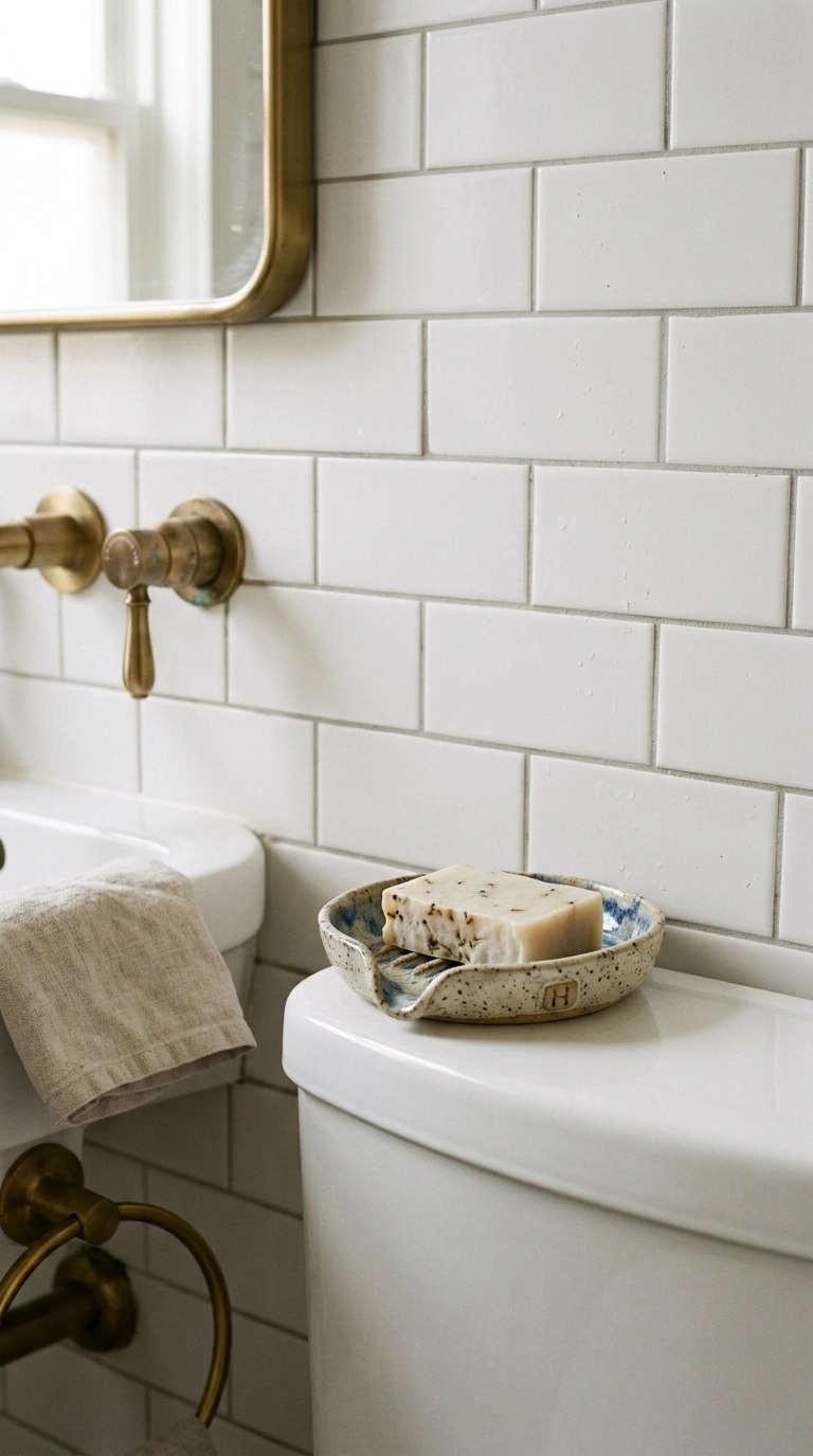 21 Toilet Tank Decor Ideas for a Prettier Bathroom 6 005 Ceramic Soap Dish A handmade ceramic soap dish hol