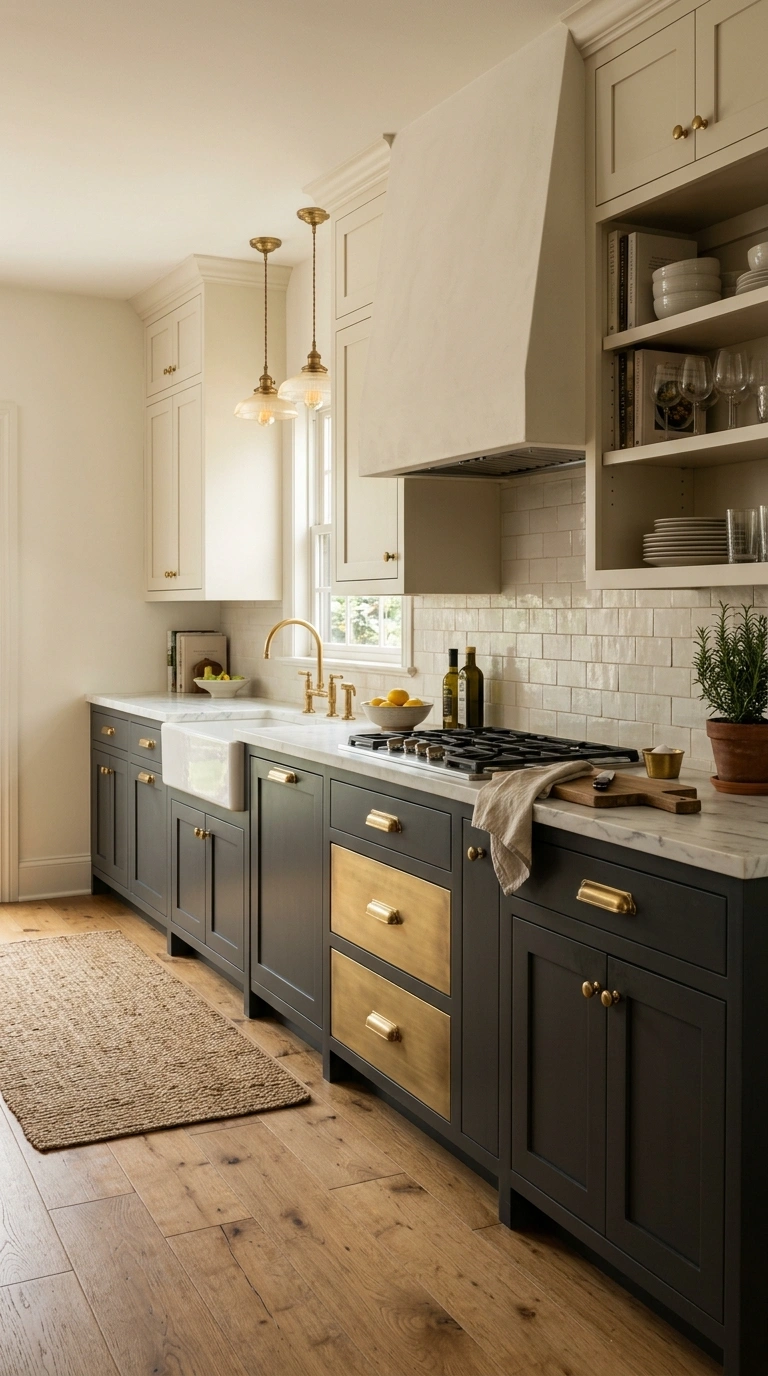 23 Two-Tone Kitchen Ideas That Look Expensive and Timeless 6 005 Charcoal Lower Cream Upper A kitchen with deep cha