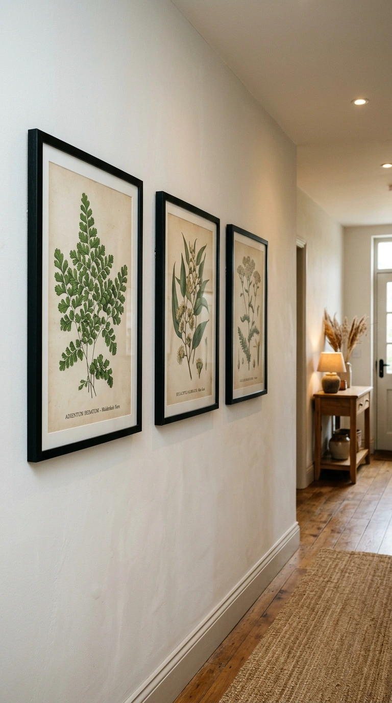 005 Framed Botanical Prints A hallway wall with three