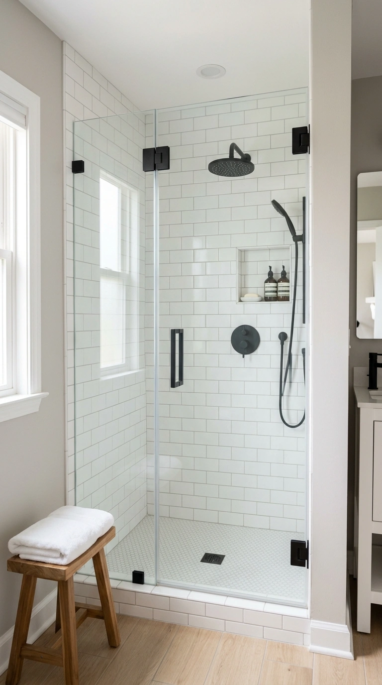 005 Glass Shower Door A small bathroom shower with a c