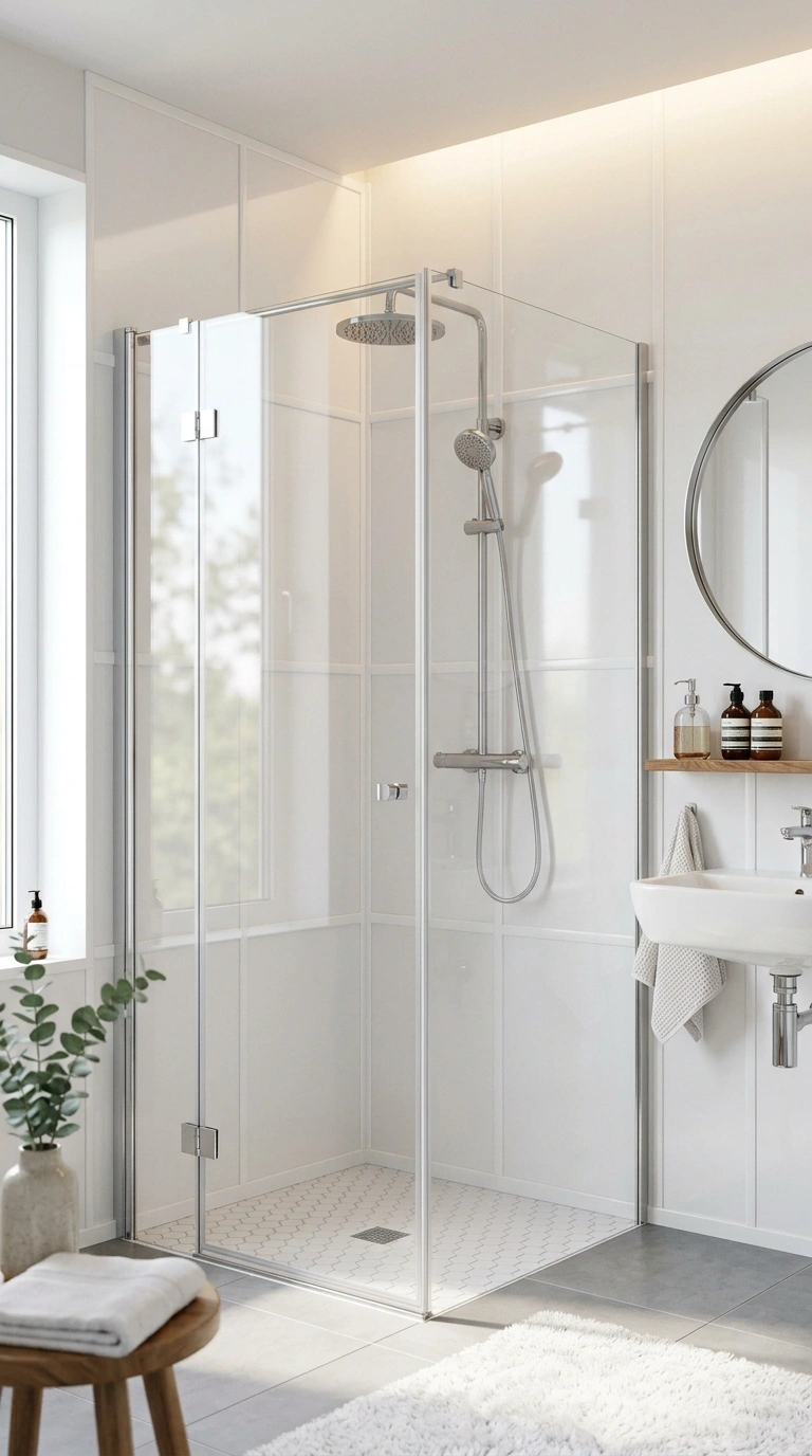 005 Glossy White Panels A bright bathroom featuring gl