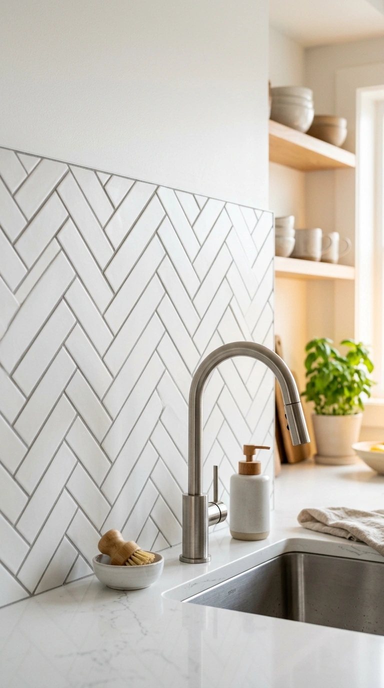 005 Subway Tile Backsplash A white kitchen wall featur