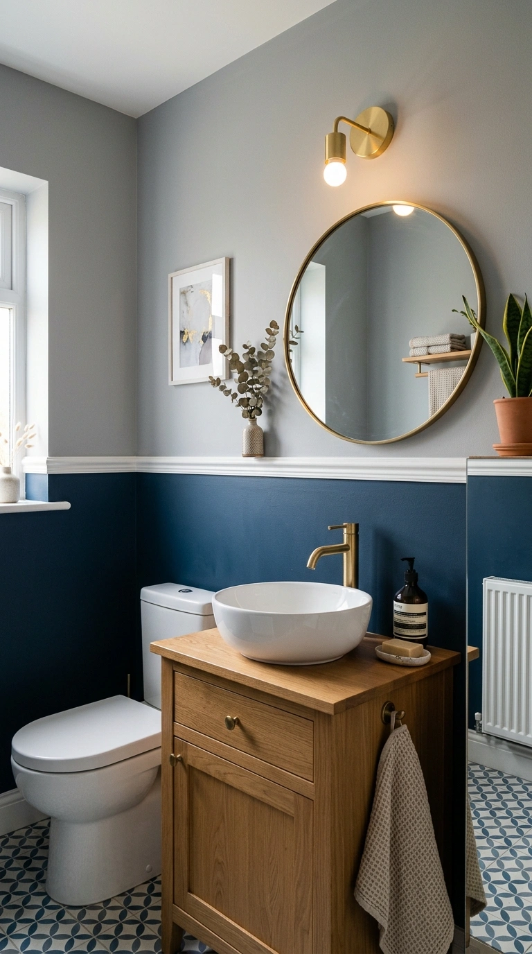 005 Two Tone Wall Paint A powder room featuring deep n
