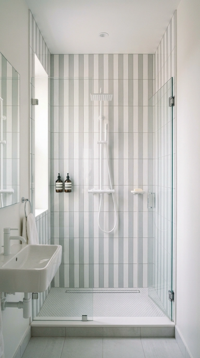 005 Vertical Stripe Tile A small bathroom shower wall