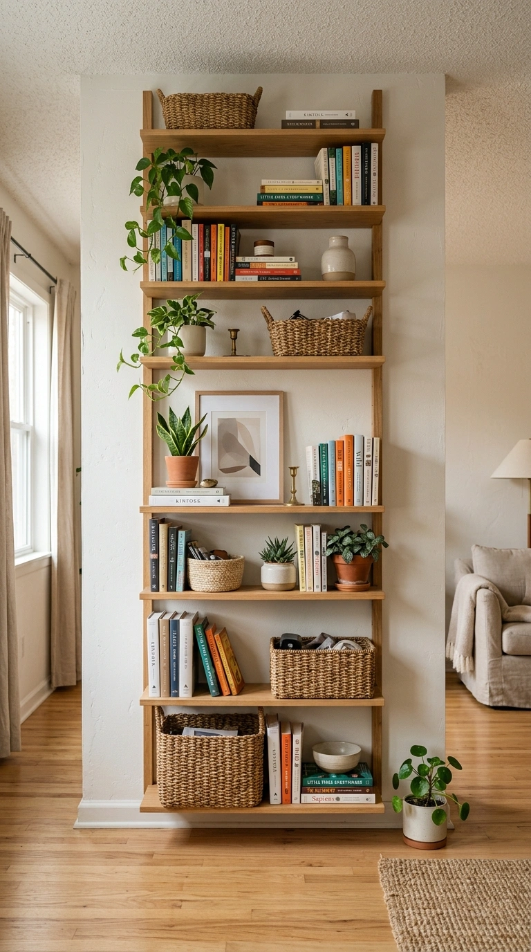 005 Vertical Wall Shelving A studio apartment wall fea