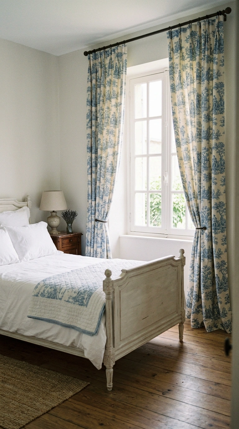006 6 Blue Toile Curtains Floor length blue toile curt