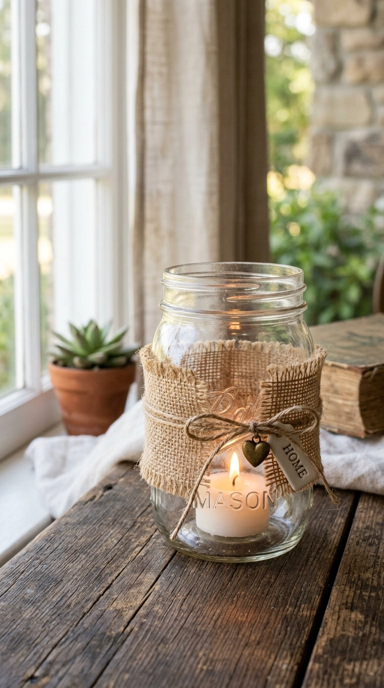 25 Dollar Tree Fall Decor Ideas That Look Expensive 7 006 6 Burlap Ribbon Wrap A mason jar wrapped in natura