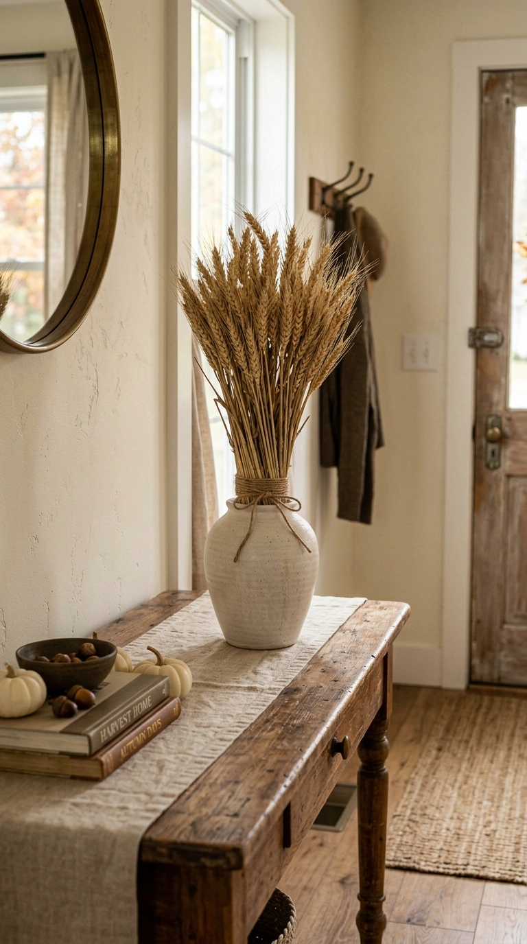 12 Easy Fall Home Ideas to Get Your Home Ready Before Halloween 7 006 6 Dried Wheat Bundle An entryway table with a tall