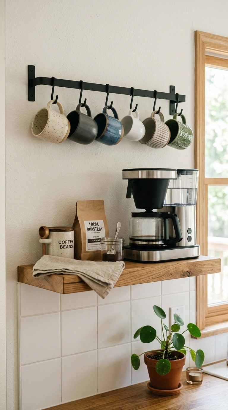 006 6 Wall Mounted Rack A small kitchen wall with a ma