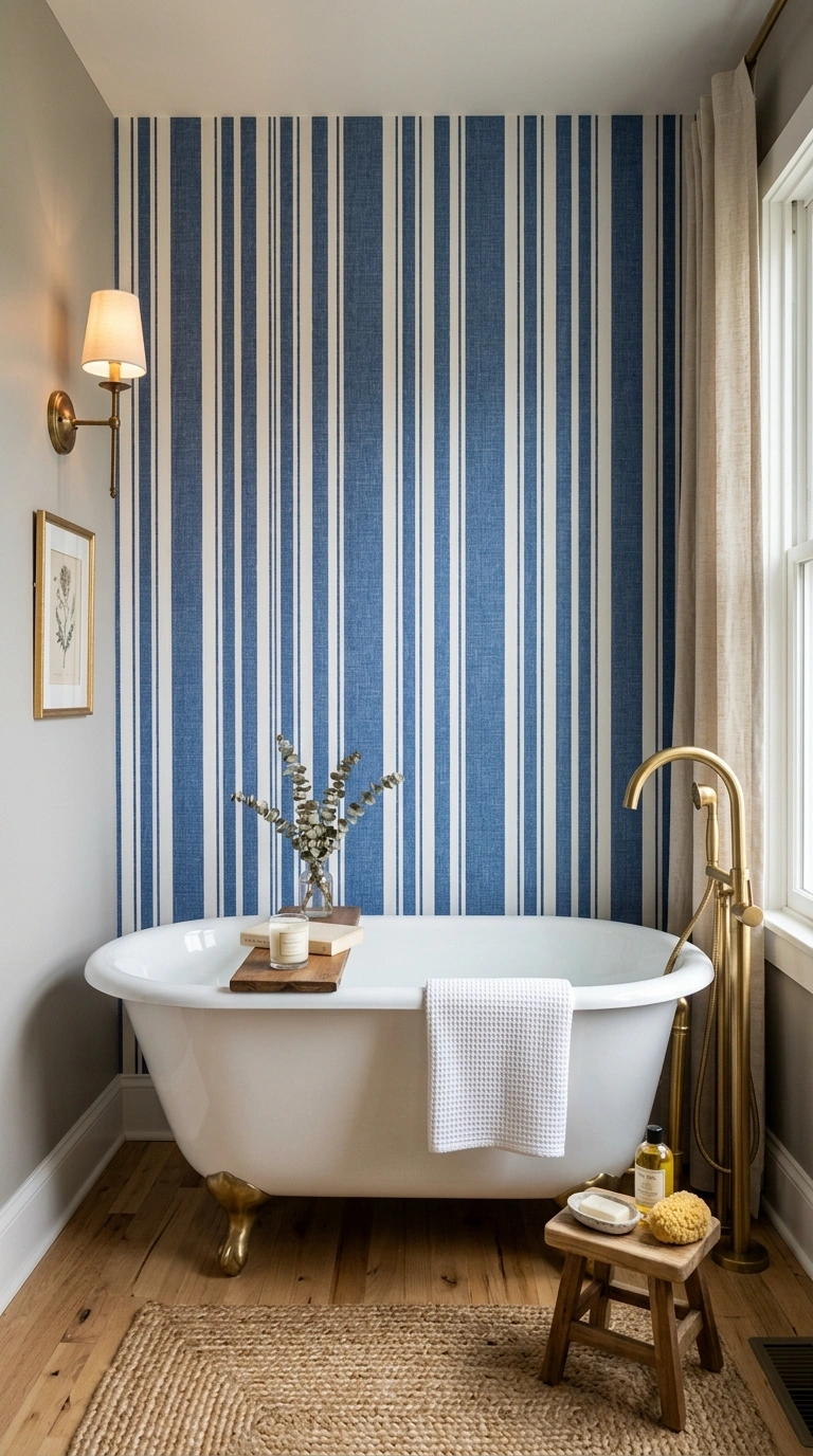 006 Blue Patterned Wallpaper A bathroom accent wall be