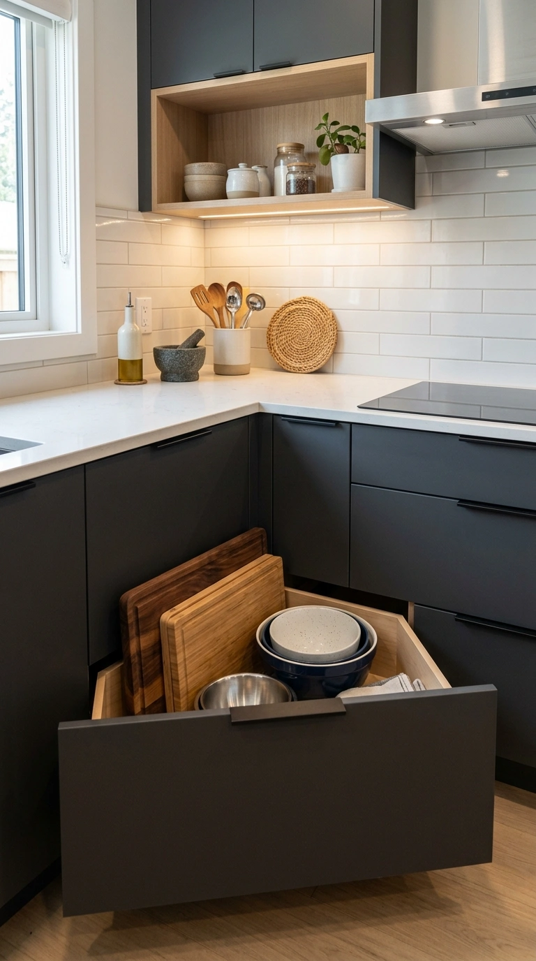23 Functional U-Shaped Kitchen Ideas That Maximize Every Inch 7 006 Diagonal Corner Drawers A modern U shaped kitchen