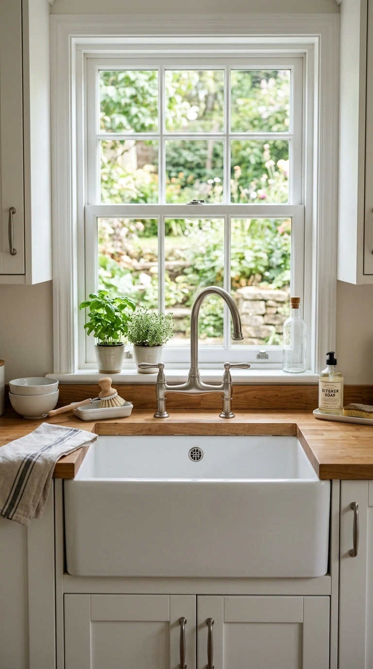 006 Farmhouse Sink Style A white kitchen featuring a d