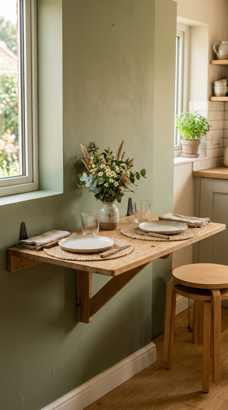 22 Creative Mini Kitchen Ideas for Small Spaces 7 006 Fold Down Table A hinged wood tabletop folded down