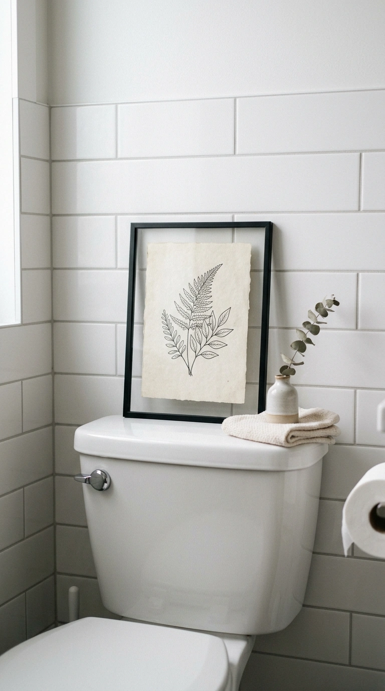21 Toilet Tank Decor Ideas for a Prettier Bathroom 7 006 Framed Mini Print A small framed botanical line pr