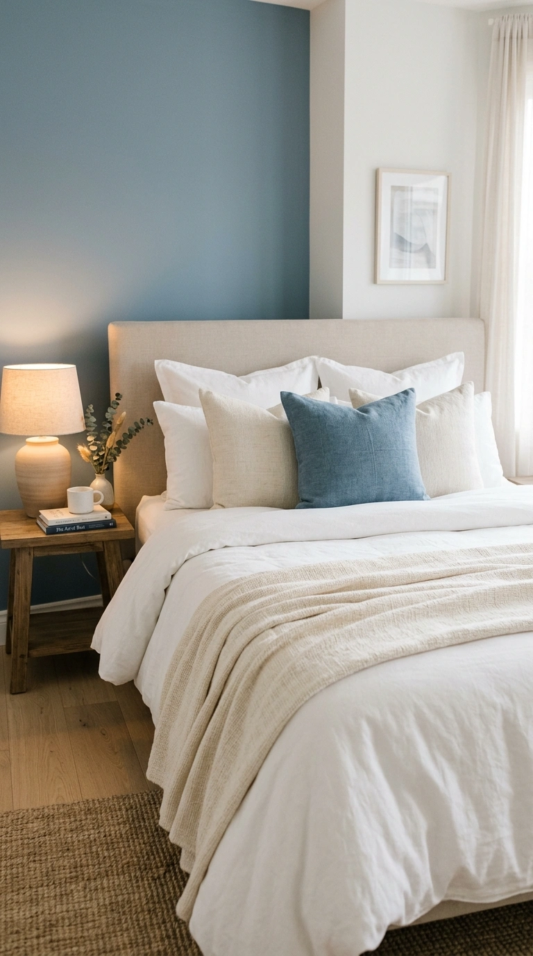 006 Layered Neutral Bedding A bedroom bed layered with