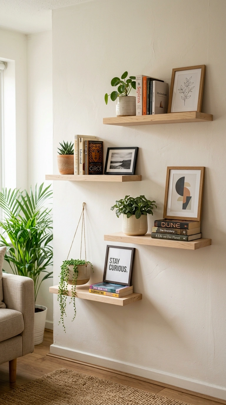 17 Clever Japanese Organization Ideas to Maximize Small Spaces 7 006 Minimalist Open Shelving A living room wall with f