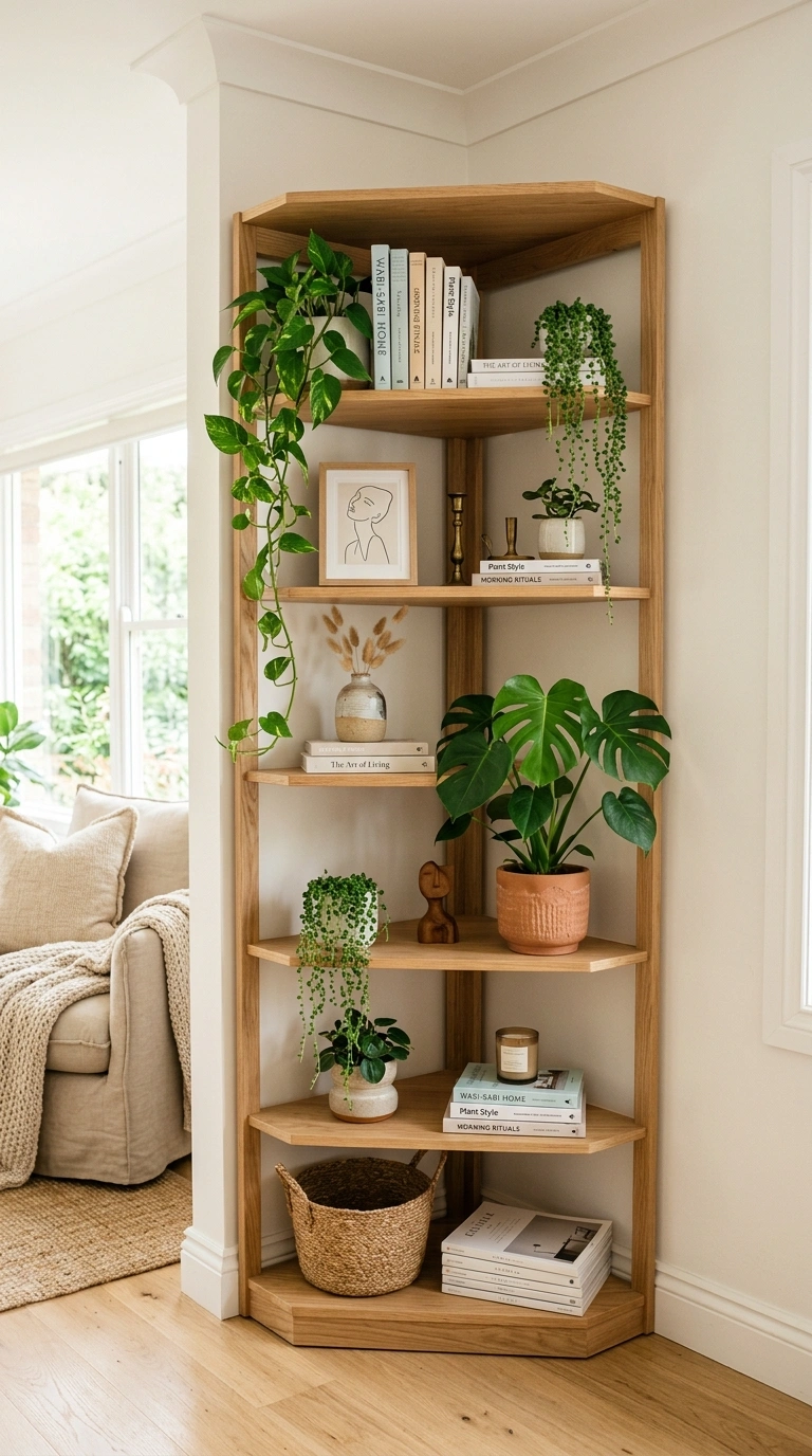 006 Open Corner Shelving A living room corner featurin