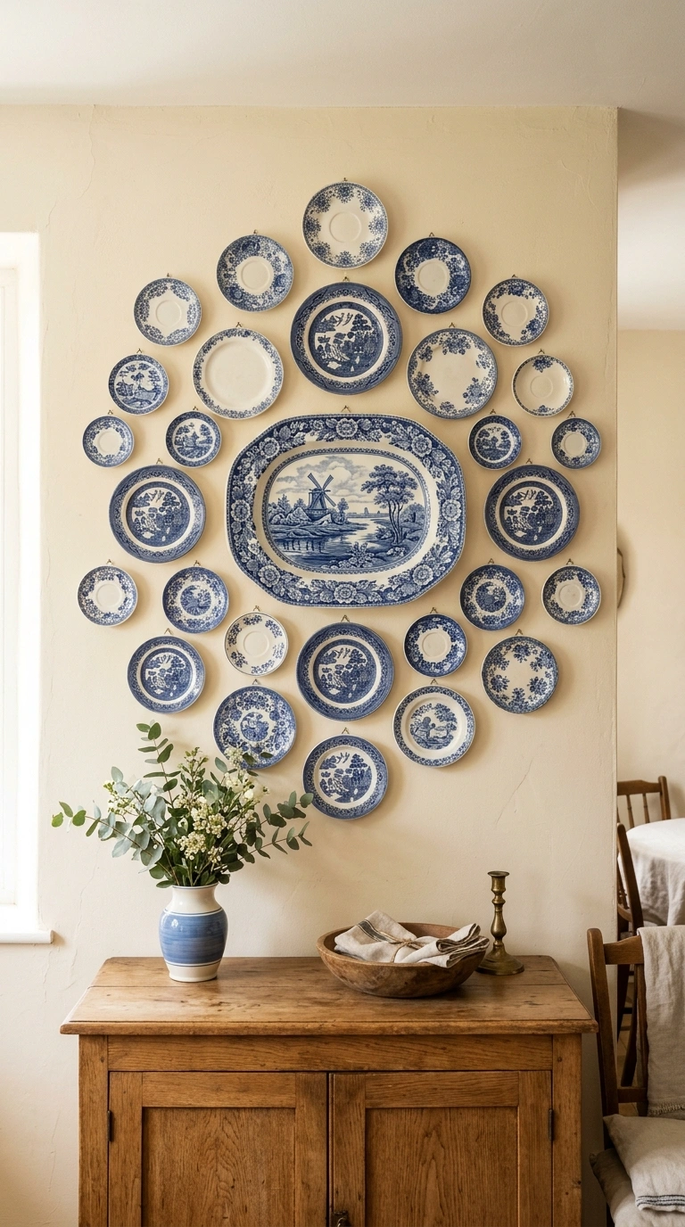 23 Easy Wall Decor Ideas to Make Any Room Look Brand New 7 006 Vintage Plate Wall A kitchen or dining wall styled