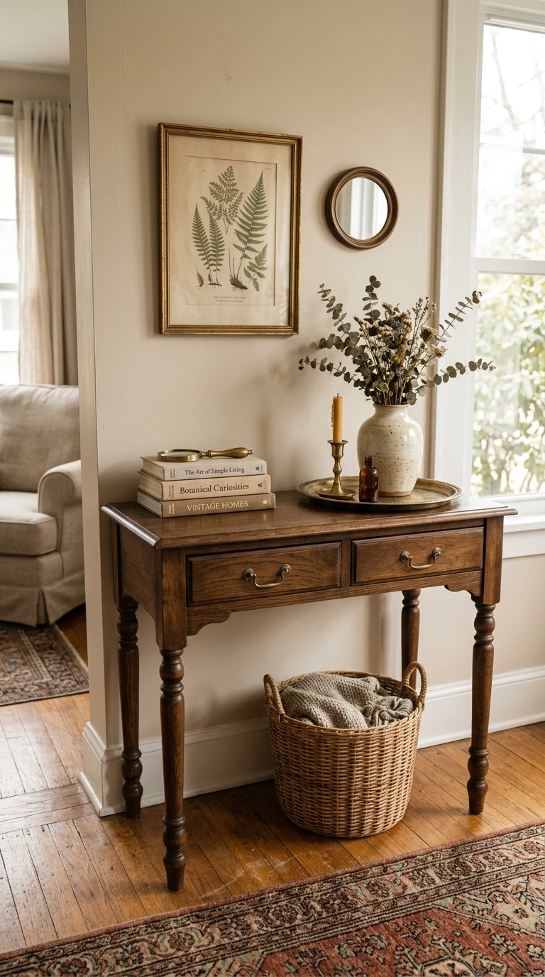 006 Vintage Wood Console A living room featuring an an