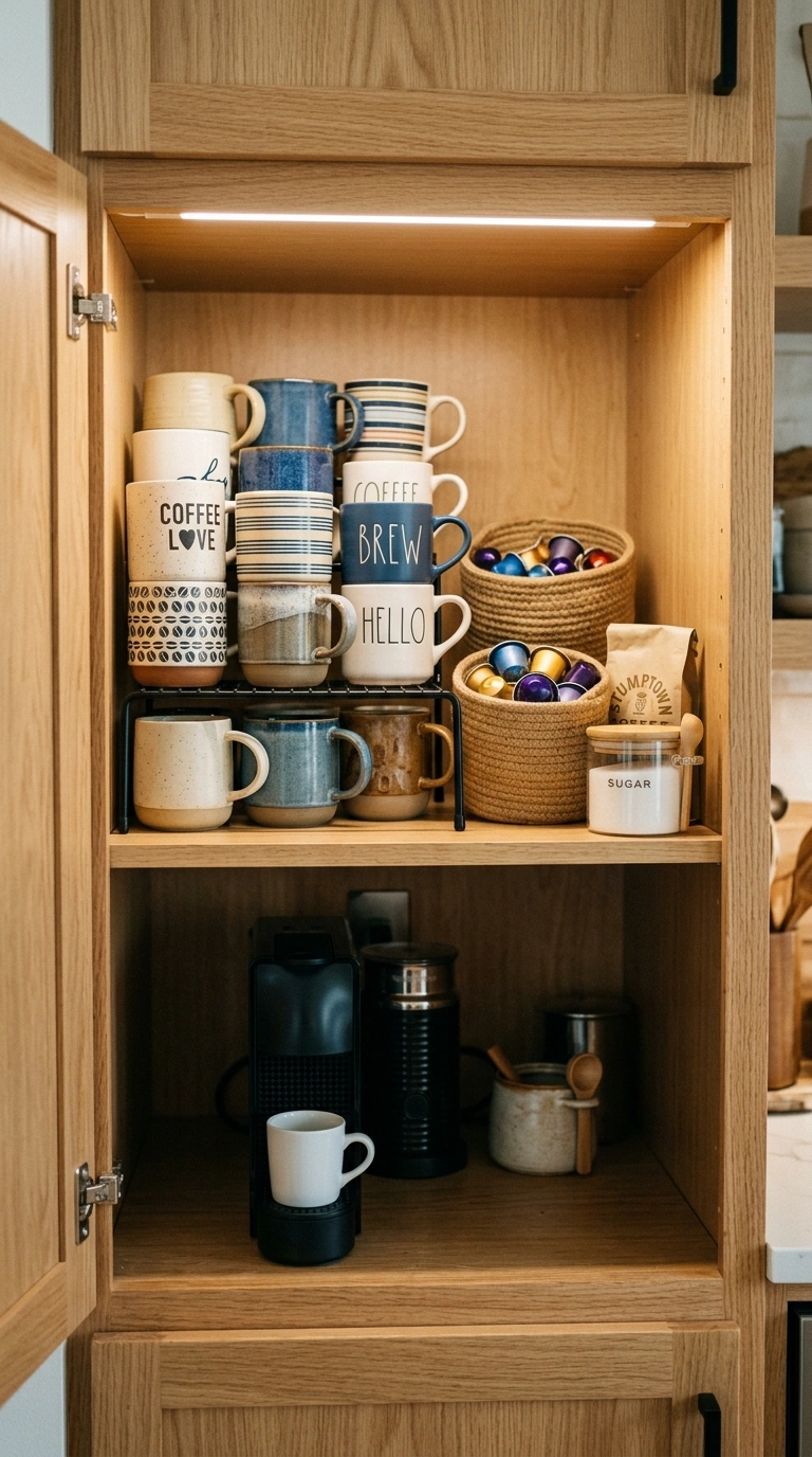 007 7 Cabinet Coffee Station An open kitchen cabinet l