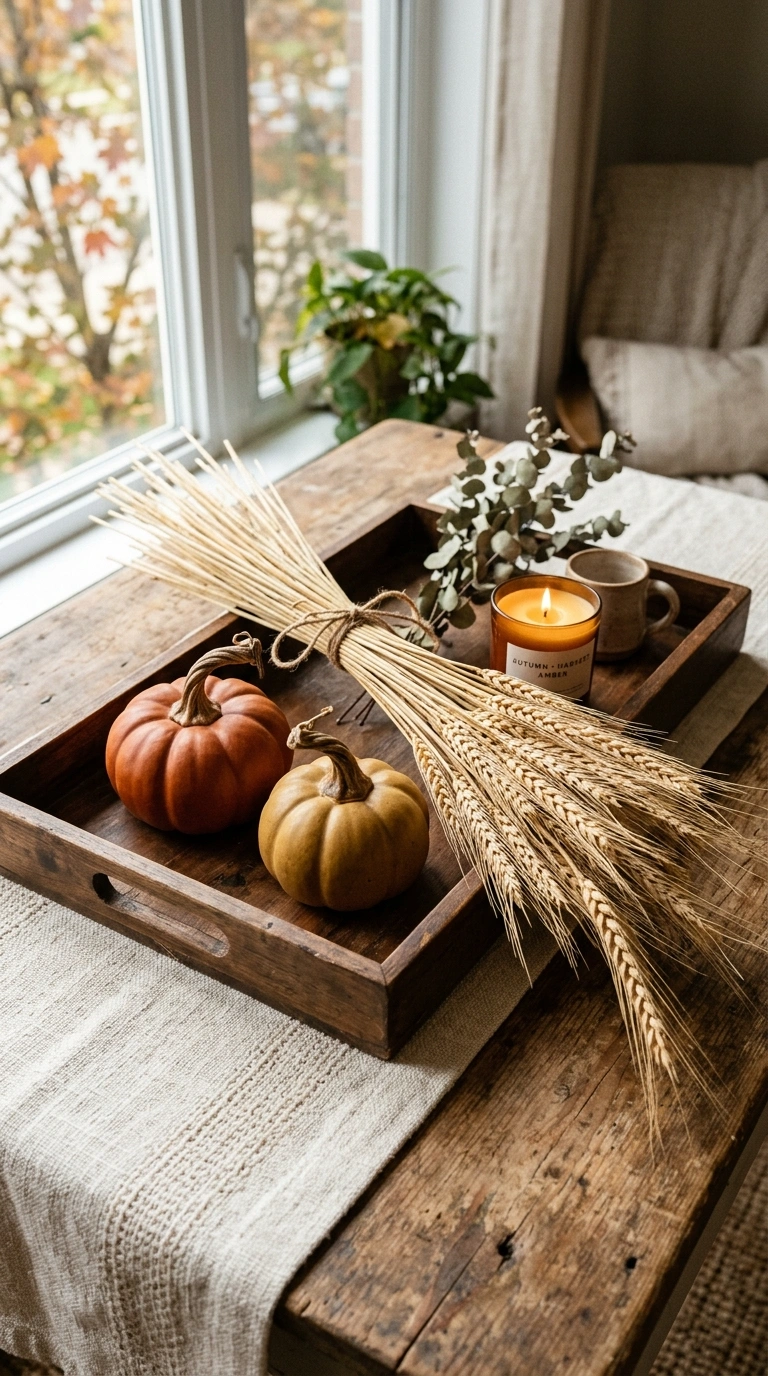 007 7 Wheat Stem Accent A rectangular tray styled with