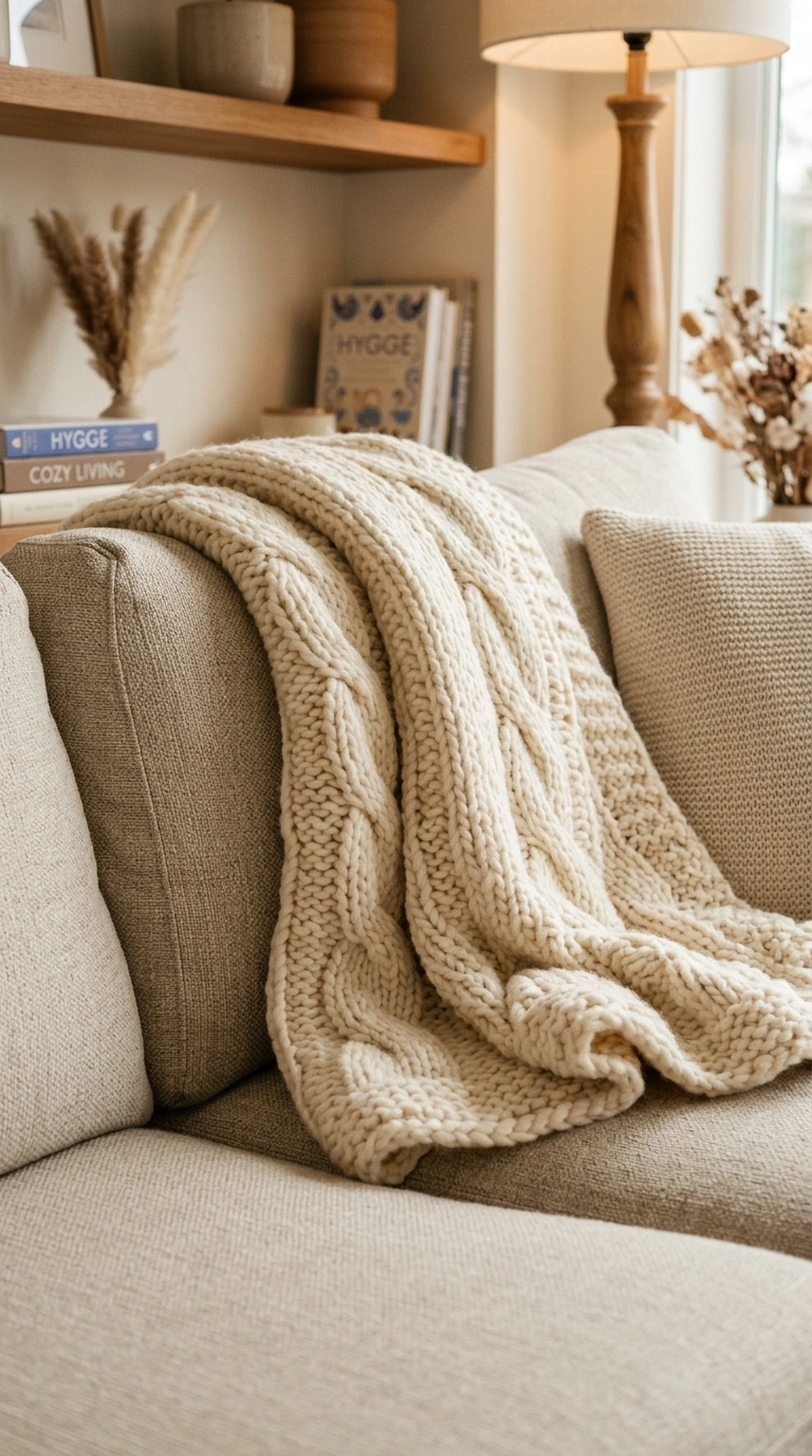 007 Cozy Throw Blanket A living room sofa featuring a