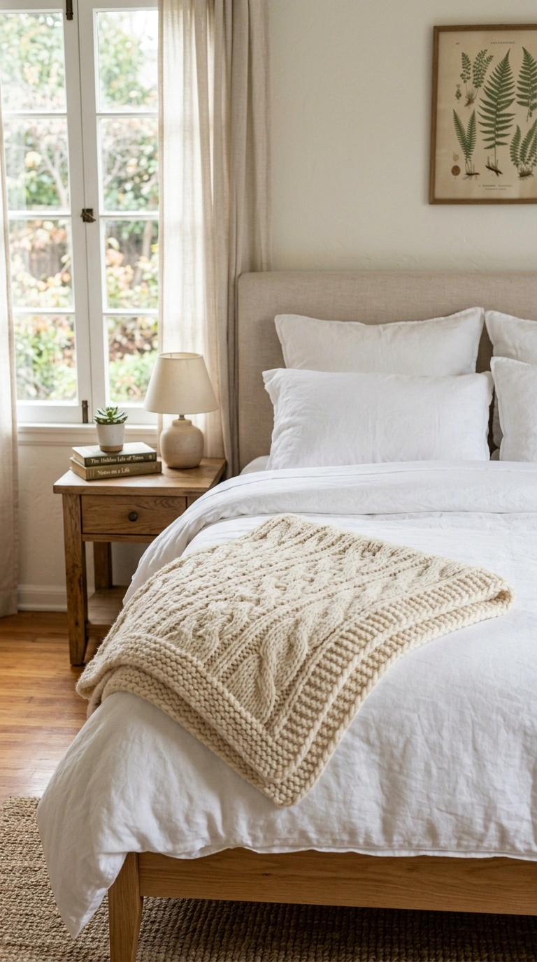 007 Cozy Throw Blanket A neatly made guest bed with a