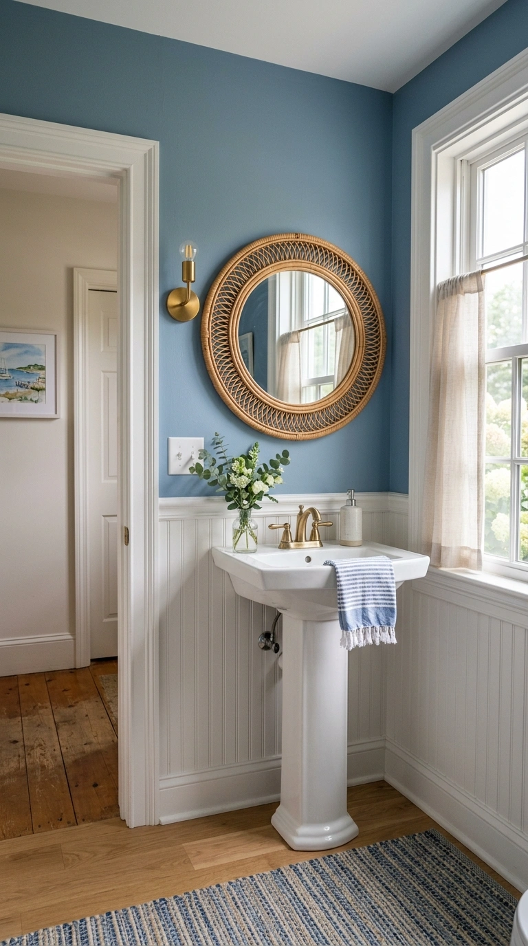 19 Best Bathroom Color Schemes for Every Style 8 007 Dusty Blue And White A small powder room with dust