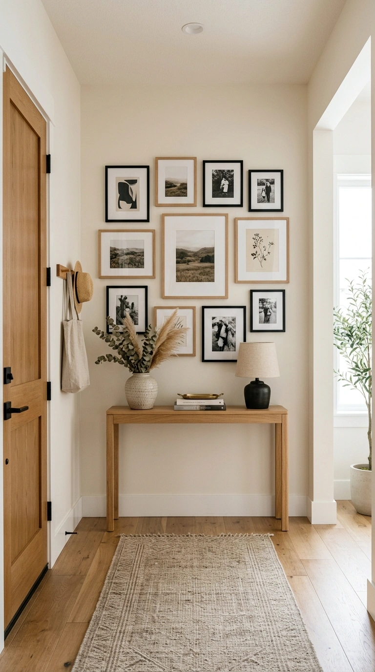 24 Large Entry Hallway Ideas for a Stylish First Impression 8 007 Gallery Wall Arrangement A large entry hallway wit