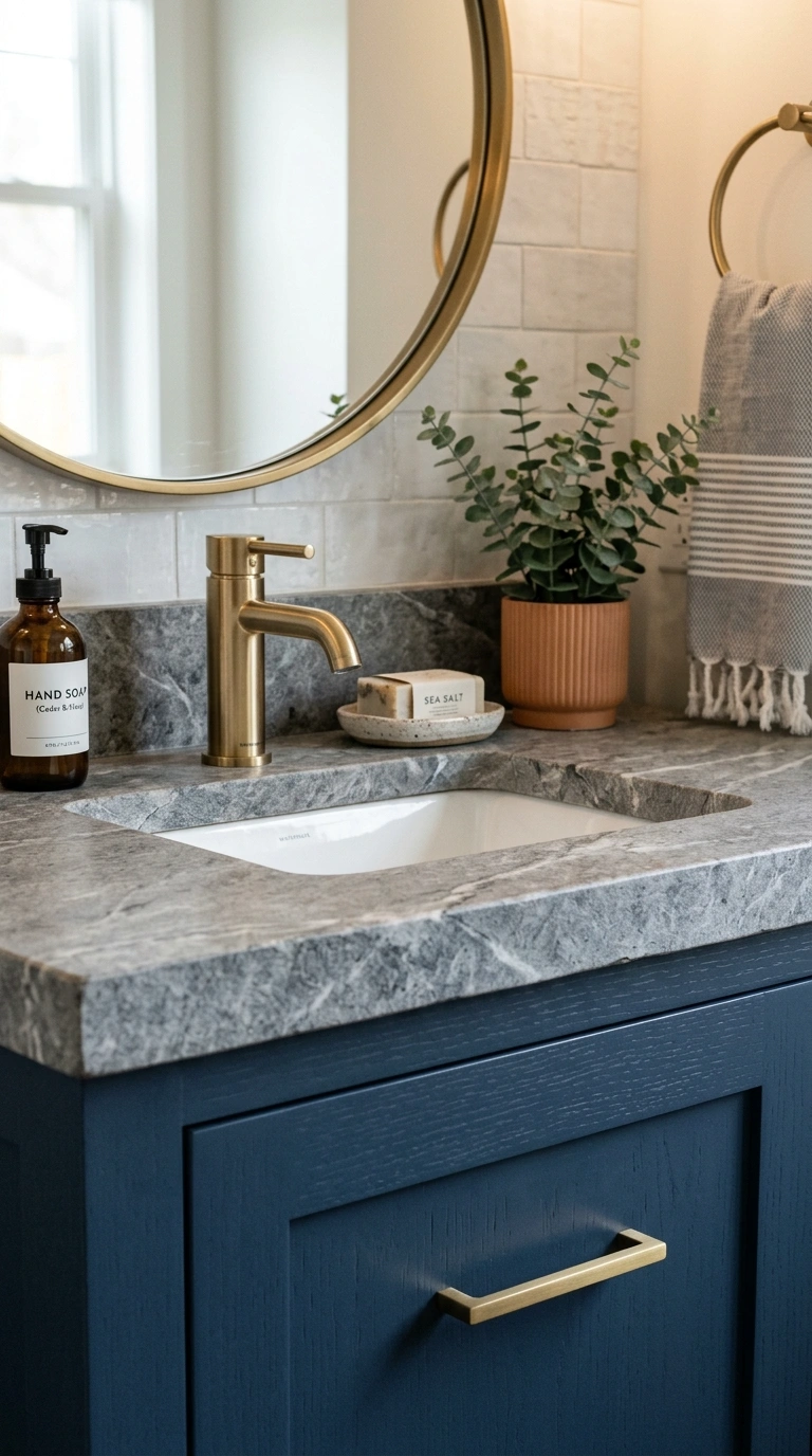 007 Gray Stone Countertop A bathroom vanity featuring