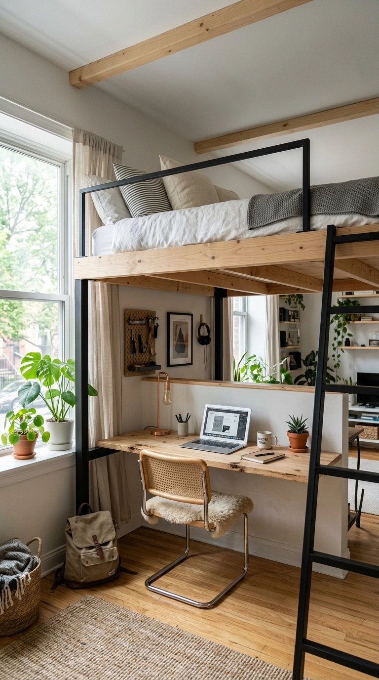 007 Loft Bed Platform A studio apartment featuring a r