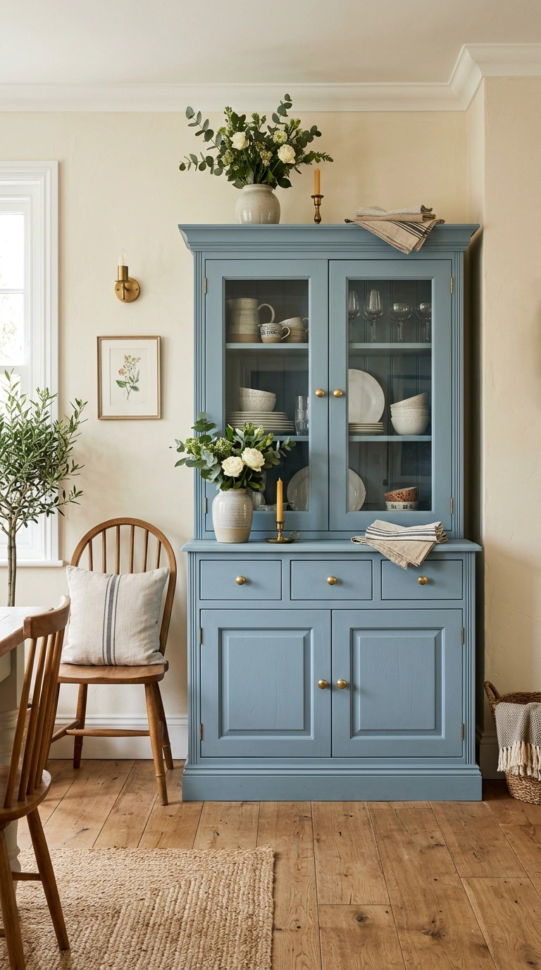 007 Painted Blue Cabinet A dining room corner featurin