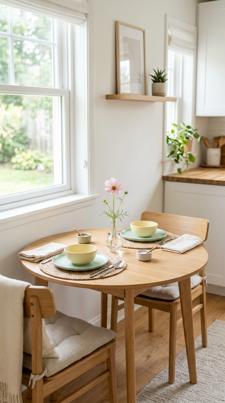 007 Pastel Kitchen Nook A small round wood table with