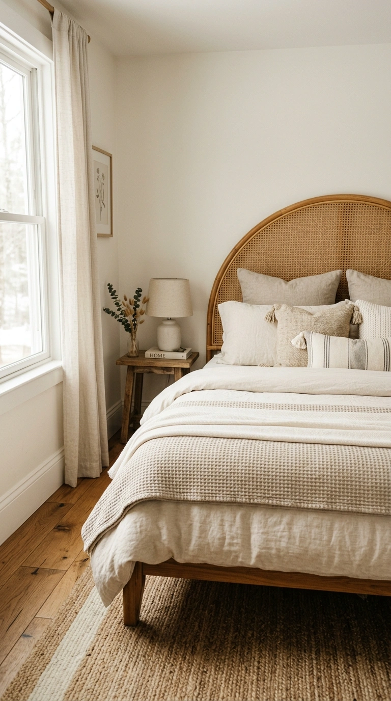 007 Rattan Headboard A bed with a rounded arch rattan