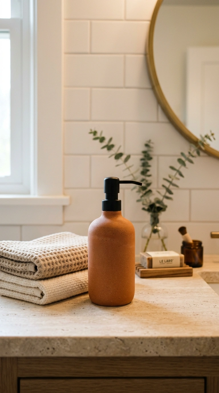 007 Stoneware Soap Dispenser A bathroom sink counter f