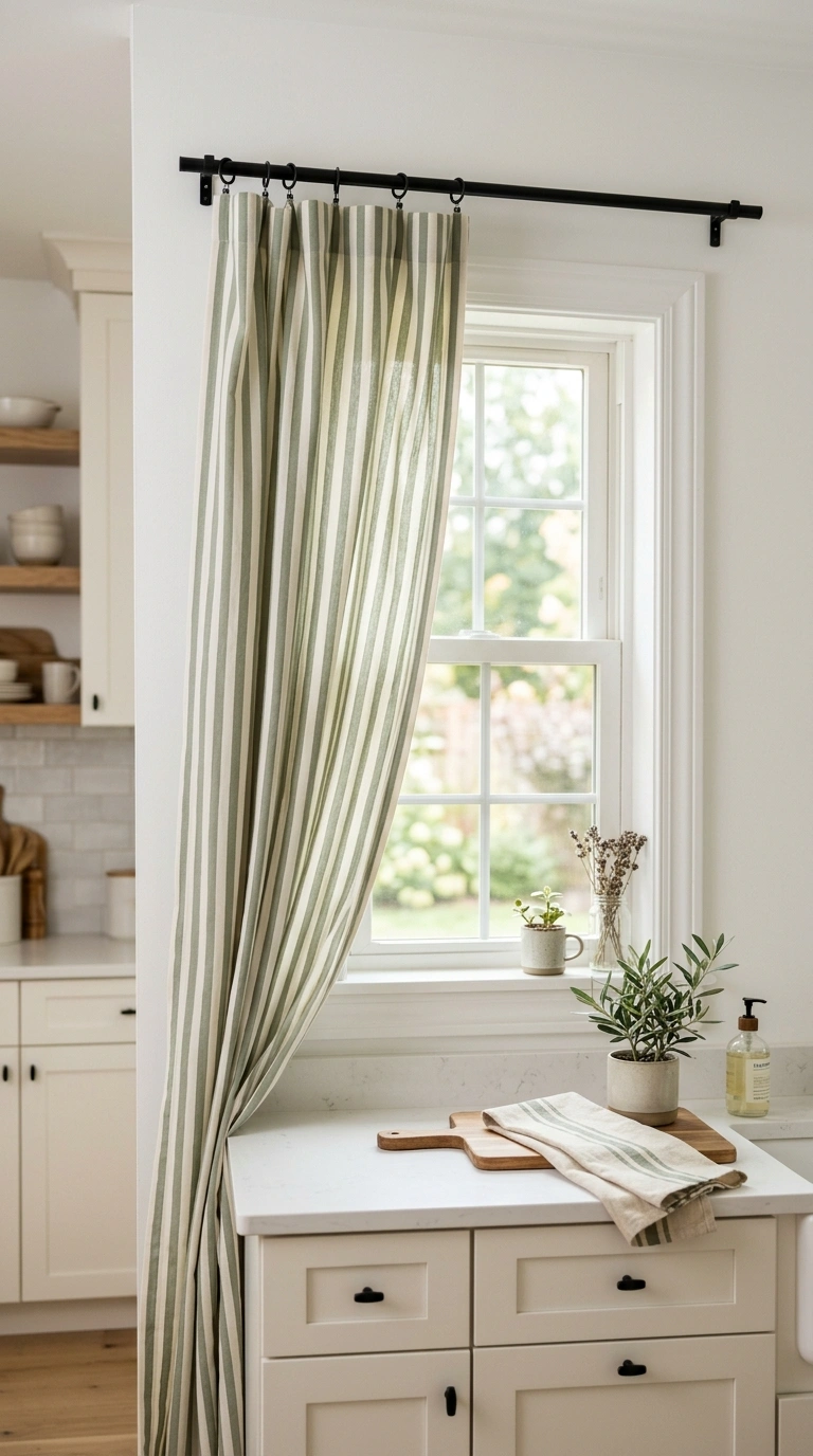 007 Striped Cotton Curtains A modern kitchen window dr